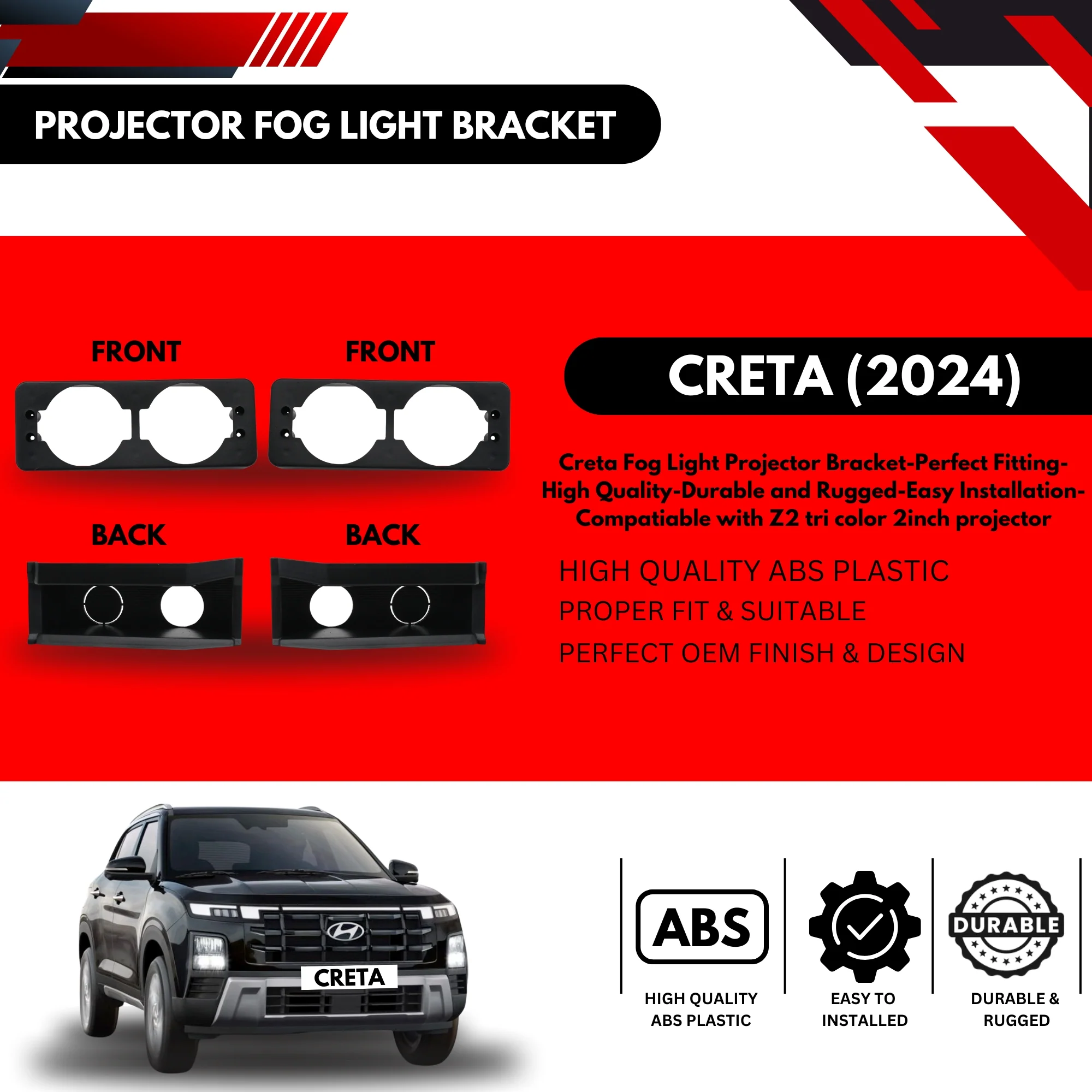Hyundai 2" FOG LIGHT FITTING / BRACKET for Hyundai Creta 2024 - Image 2