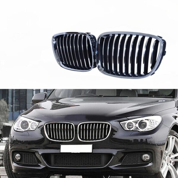 BMW KMH OEM Replacement Grill For BMW 5 Series GT F07 (Outer Chrome with Chrome N Black Fins, Set Of 2Pcs)