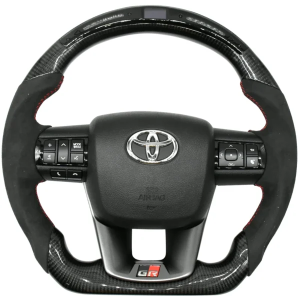 Toyota Real Carbon Fiber LED Steering Wheel with Alcantara Grip – For Toyota Fortuner / Crysta / Hilux