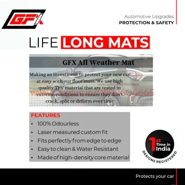 Tata Motors GFX Life Long Car Mats for Tata Safari -Black2021 onwards 7 seater (Automatic)