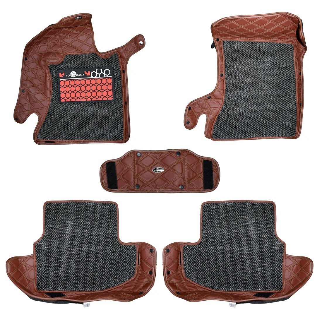 BMW Top Gear 4D Cross HC Leatherite Mats for BMW 5 Series (Walnut, HC-Silver//Black) - Image 4