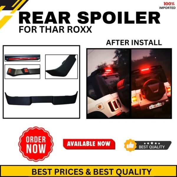 Rear Spoiler Matte Black With Light for Mahindra Thar ROXX - Image 2
